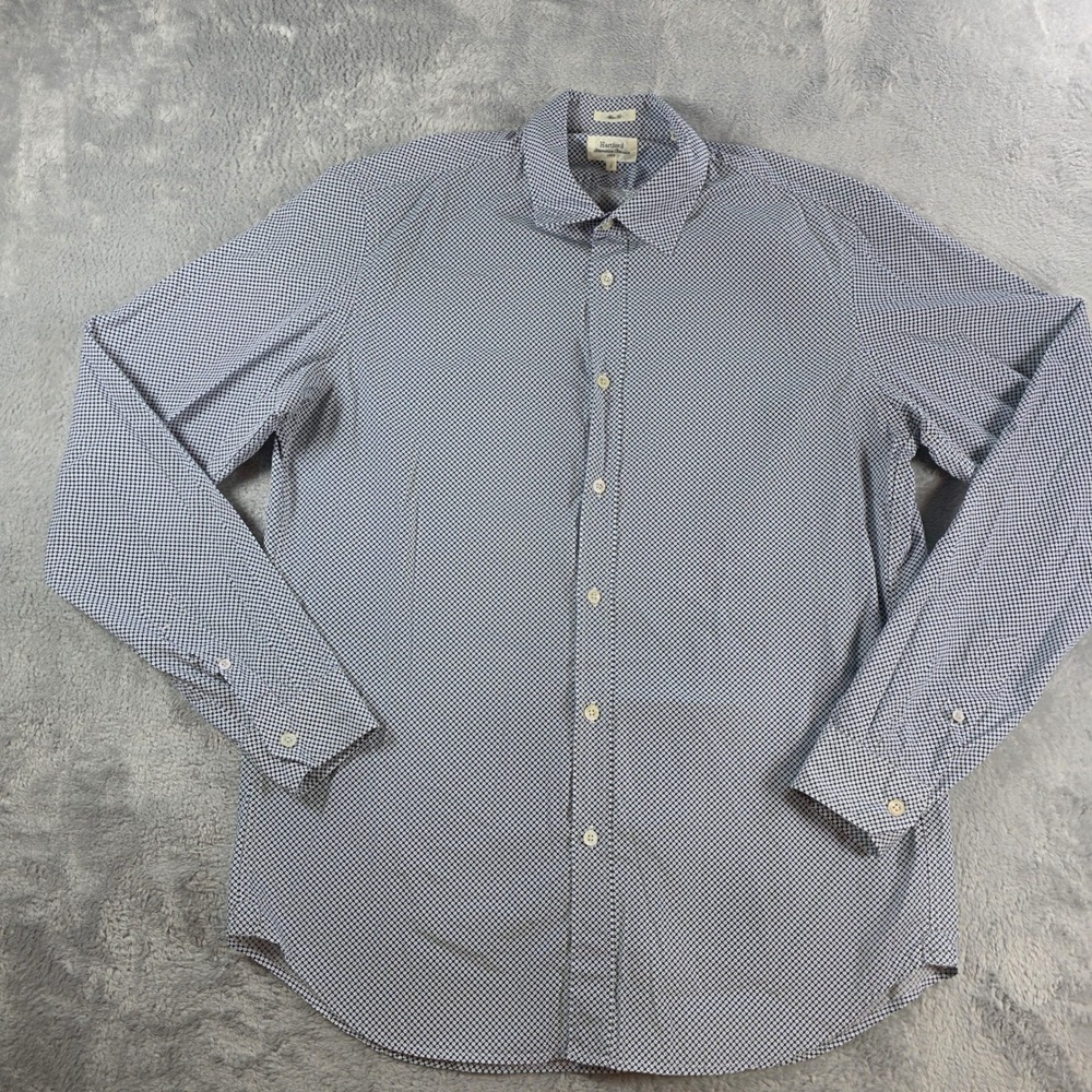 Hartford Mens L Blue Geometric Albini Italian Cotton Slim Fit Button Down Shirt